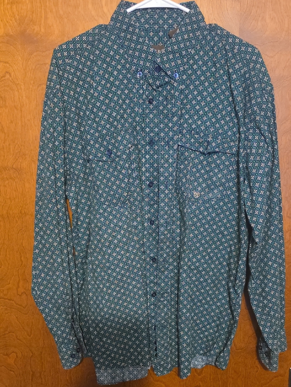 Roper Teal Patterned Long-Sleeve Button-Down Shirt